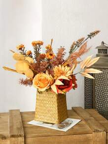 1 Bình/Giỏ Hoa Khô Phong Cách Bắc Âu Cổ Điển Dệt Bằng Cỏ Biển Và Trang Trí Trong Phòng Khách, Trang Trí Nhà Cửa, Bình Hoa, Trung Tâm, Trang Trí Bàn - gừng - Xem 2