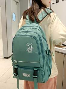 卡通鼠標字母刺繡貼布裝飾電腦雙肩包 - 綠色 - 查看 1