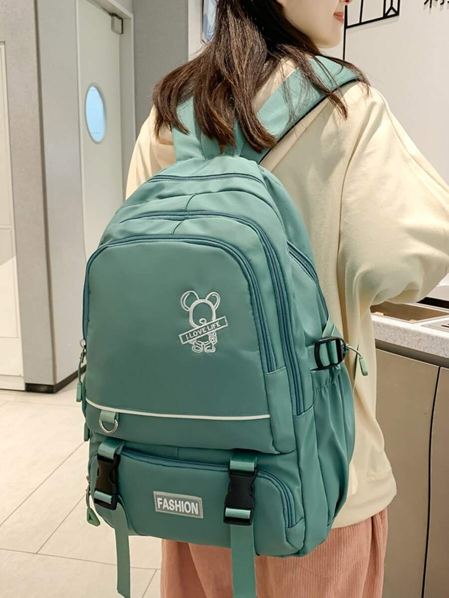 卡通鼠標字母刺繡貼布裝飾電腦雙肩包 - 綠色 - 查看 1