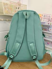 卡通鼠標字母刺繡貼布裝飾電腦雙肩包 - 綠色 - 查看 2