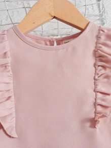 SHEIN Áo sơ mi bé gái Nút Xù màu trơn Dễ thương - Màu Hồng baby - Xem 3