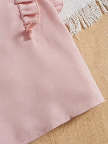 SHEIN Áo sơ mi bé gái Nút Xù màu trơn Dễ thương - Màu Hồng baby - Xem 4