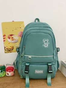 卡通鼠標字母刺繡貼布裝飾電腦雙肩包 - 綠色 - 查看 4