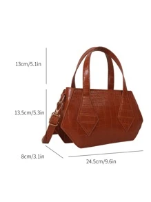 Crocodile Embossed Double Handle Novelty Bag - Brown - View 3