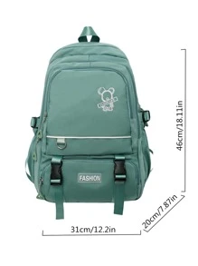 卡通鼠標字母刺繡貼布裝飾電腦雙肩包 - 綠色 - 查看 7