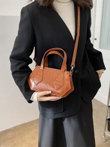 Crocodile Embossed Double Handle Novelty Bag - Brown - View 6