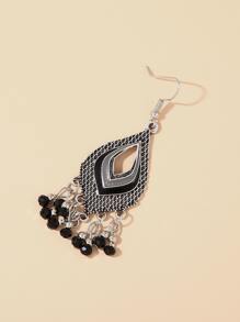 Geometric & Bead Tassel Drop Earrings - Black - View 4