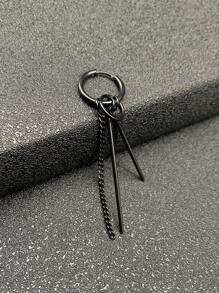 Hombres 1 pieza Pendiente largo con fleco metálico - Negro - Ver 1