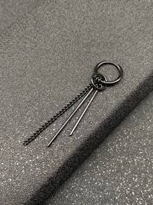 Hombres 1 pieza Pendiente largo con fleco metálico - Negro - Ver 2