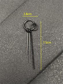 Hombres 1 pieza Pendiente largo con fleco metálico - Negro - Ver 3