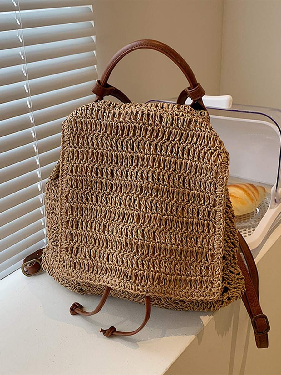 Anti Theft,Lightweight,Portable Drawstring Design Flap Straw Bag,Perfect For Summer Beach Travel Vacation For Teen Girls Women College Students Perfect for School,Outdoors, Travel, Outings,Holiday