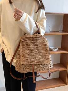 Anti Theft,Lightweight,Portable Drawstring Design Flap Straw Bag,Perfect For Summer Beach Travel Vacation For Teen Girls Women College Students Perfect for School,Outdoors, Travel, Outings,Holiday