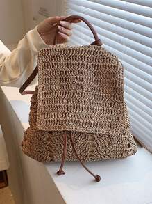 Anti Theft,Lightweight,Portable Drawstring Design Flap Straw Bag,Perfect For Summer Beach Travel Vacation For Teen Girls Women College Students Perfect for School,Outdoors, Travel, Outings,Holiday