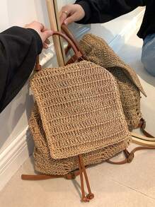 Anti Theft,Lightweight,Portable Drawstring Design Flap Straw Bag,Perfect For Summer Beach Travel Vacation For Teen Girls Women College Students Perfect for School,Outdoors, Travel, Outings,Holiday