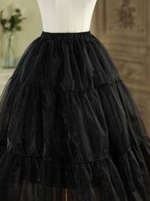1件装多功能弹力网纱衬裙，黑/白/米色，洛丽塔风格柔软薄纱长裙，洛丽塔角色扮演衬裙配饰 - 黑色 - 查看 5
