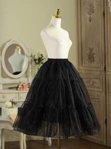 1件装多功能弹力网纱衬裙，黑/白/米色，洛丽塔风格柔软薄纱长裙，洛丽塔角色扮演衬裙配饰 - 黑色 - 查看 7