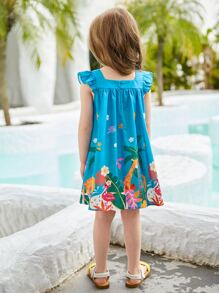 SHEIN Toddler Girls Tropical Print Ruffle Trim Dress