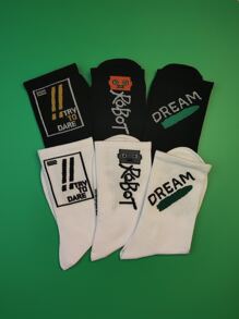 6pairs Men Letter Graphic Crew Socks