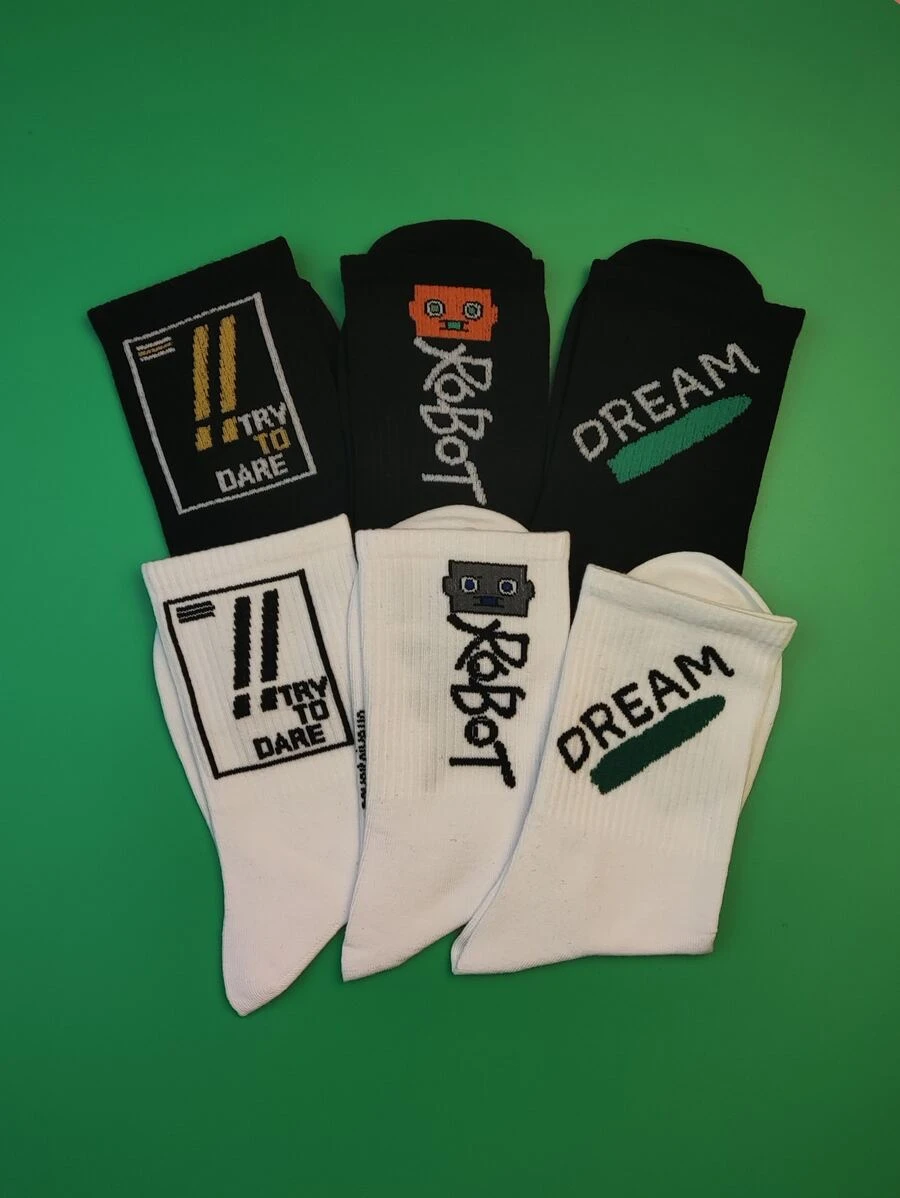 6pairs Men Letter Graphic Crew Socks