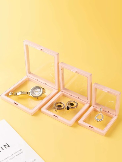 1個abs珠寶盒,極簡風格清晰透明方形防氧化珠寶收納盒 - 適用於項鍊、耳環、戒指,情人節禮物