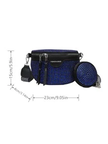 Rhinestone Decor Waist Bag - Blue - View 2
