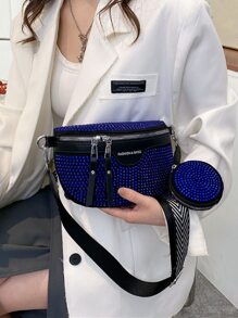 Rhinestone Decor Waist Bag - Blue - View 3