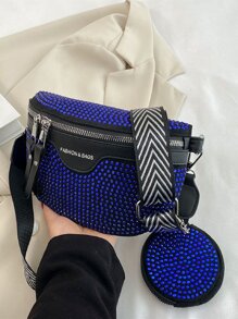Rhinestone Decor Waist Bag - Blue - View 4