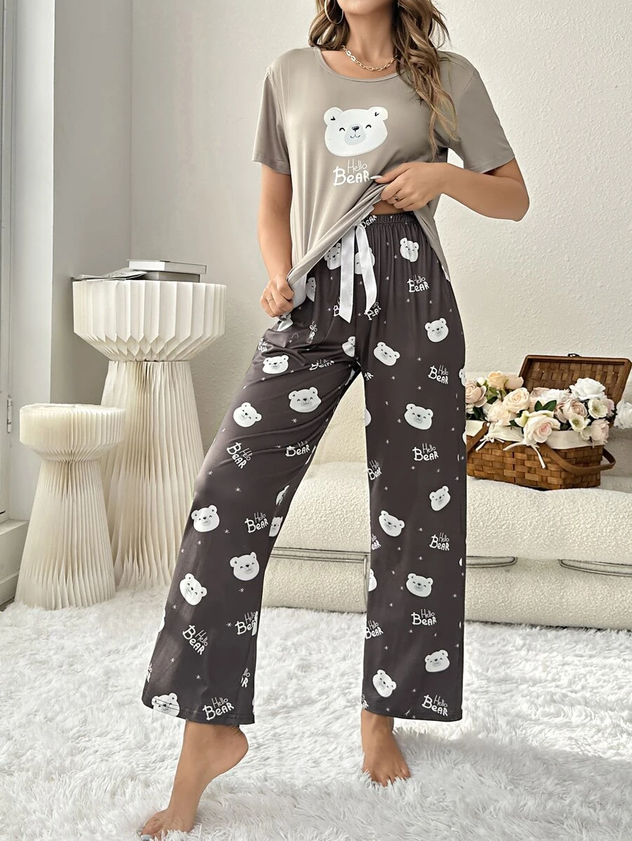 Bộ áo thun và quần PJ họa tiết hoạt hình / Bộ Pyjama - Nhiều màu - Xem 1