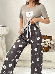 Bộ áo thun và quần PJ họa tiết hoạt hình / Bộ Pyjama - Nhiều màu - Xem 4