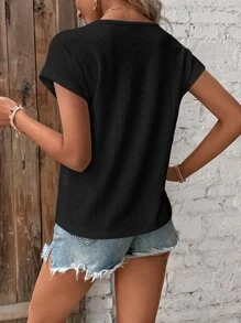 Breezaya Contrast Guipure Lace Dolman Sleeve Eyelet Embroidery Tee