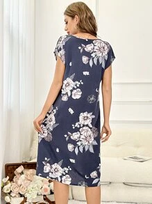 印花蝙蝠袖睡裙