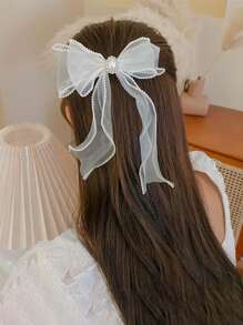 1个蝴蝶结优雅装饰发夹，情人节礼物，蝴蝶结发夹，发卡，学生用品，大学，仿珍珠发饰，蝴蝶结，可爱，派对造型，头部配饰，发夹 - 米色 - 查看 3