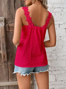 SHEIN LUNE Guipure Lace Panel Wide Straps Top - Red - View 2