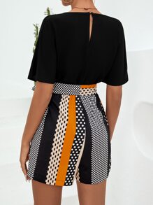 Chiquease Polka Dot Print Belted Romper - Black - View 2