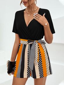 Chiquease Polka Dot Print Belted Romper - Black - View 4