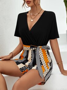 Chiquease Polka Dot Print Belted Romper - Black - View 6