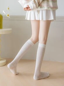 素色高筒襪 - 白色 - 查看 3