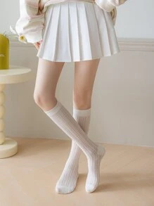 素色高筒襪 - 白色 - 查看 4