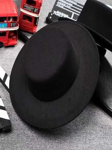 Solid Wide Brim Hat - Black - View 2
