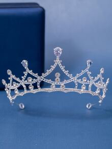 1pc Women's Classic Crystal Crown, Suitable For Wedding, Gala, Event, Party Headpiece - Silver - View 2