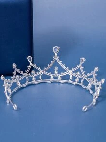 1pc Women's Classic Crystal Crown, Suitable For Wedding, Gala, Event, Party Headpiece - Silver - View 3