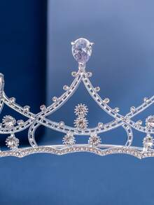 1pc Women's Classic Crystal Crown, Suitable For Wedding, Gala, Event, Party Headpiece - Silver - View 4