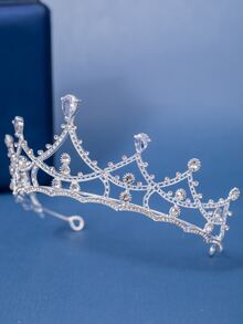 1pc Women's Classic Crystal Crown, Suitable For Wedding, Gala, Event, Party Headpiece - Silver - View 6