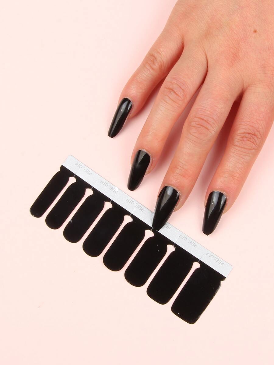 2张素色美甲贴纸和1个指甲锉，指甲贴纸 - 黑色 - 查看 1