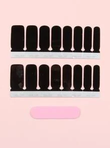 2张素色美甲贴纸和1个指甲锉，指甲贴纸 - 黑色 - 查看 2
