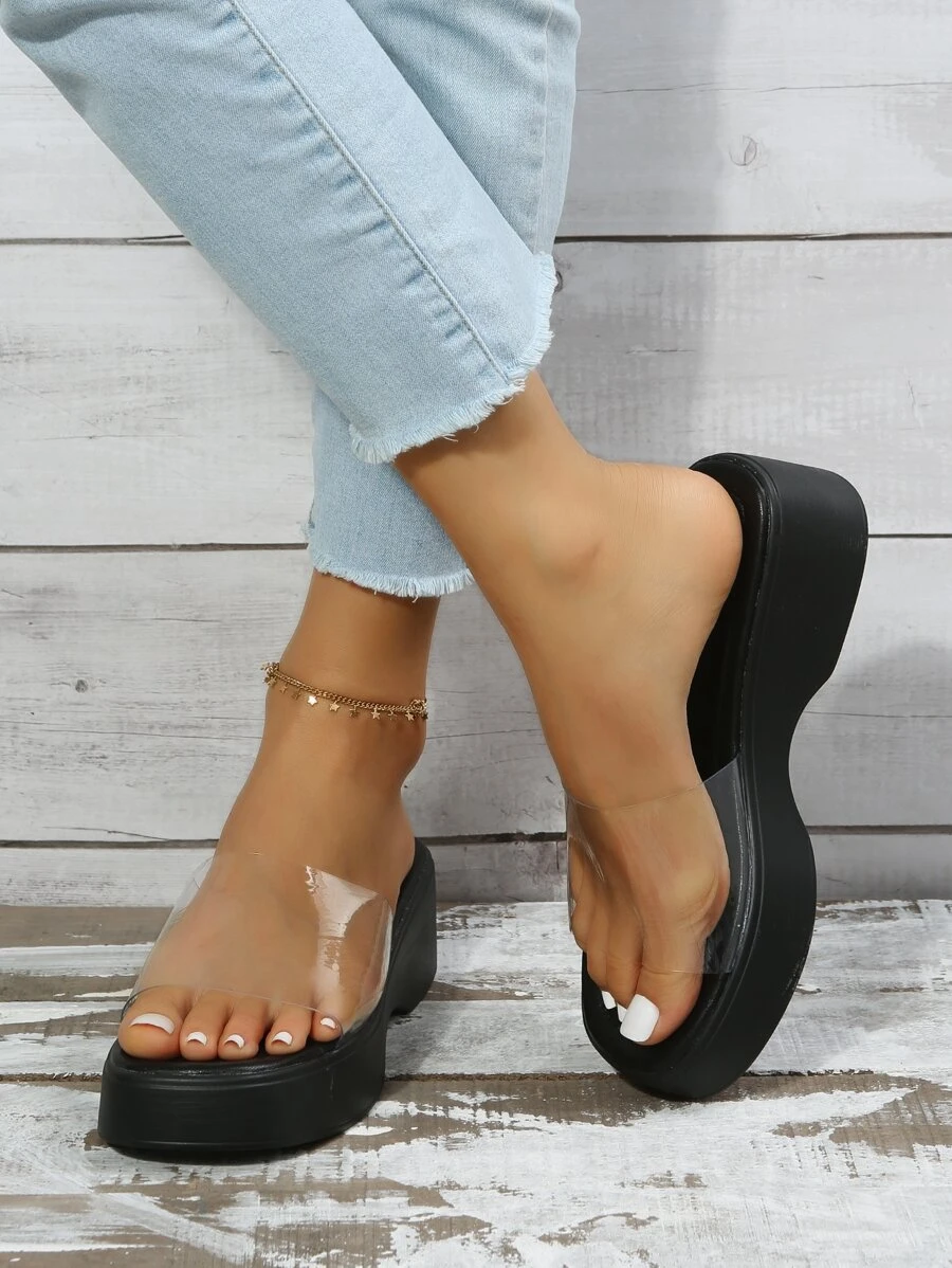 Women Wedge Slide Sandals PVC Fashion Platforms & Wedge Sandals - Clear - View 1