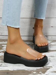 Women Wedge Slide Sandals PVC Fashion Platforms & Wedge Sandals - Clear - View 2