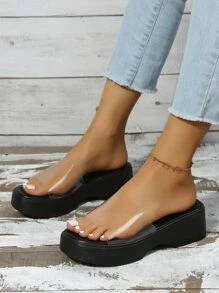 Women Wedge Slide Sandals PVC Fashion Platforms & Wedge Sandals - Clear - View 3