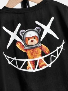 SHEIN Toddler Boys Cartoon Graphic Tee - Black - View 3
