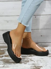Women Wedge Slide Sandals PVC Fashion Platforms & Wedge Sandals - Clear - View 7